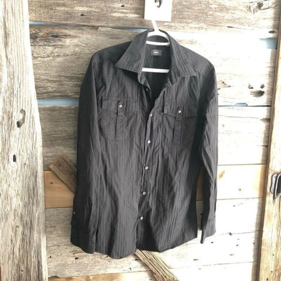 MEXX size Med Black striped button down dress shirt - Picture 2 of 5